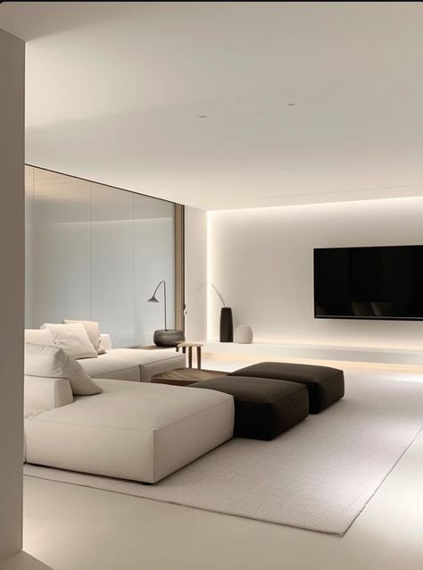 Minimal Ceiling Design Living Rooms, Minimalist Design Living Room, Simple Luxury Living Room, Minimalistic False Ceiling Living Room, Modern Apartment Design Luxury, Minimalist Space, Rich Minimalist House, All White House Interior, Casa Minimal