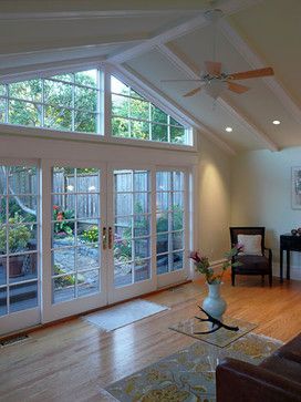 Klopf Architecture - Sun Room Addition -DH wants triangle windows?  Hmmmm. Traditional Family Rooms, Family Room Design Ideas, Family Room Windows, Family Room Addition, Traditional Family Room, Sliding French Doors, Sunroom Addition, Room Addition, Sunroom Designs