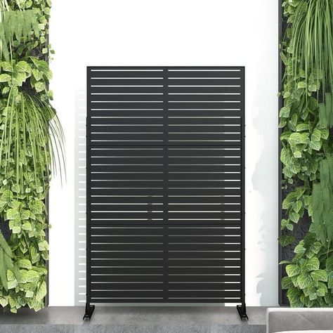 Louvered Metal Privacy Screen Panel Free Standing - 72*47 - On Sale - Bed Bath & Beyond - 35753697 Retractable Patio Screens, Privacy Screen Garden, Lattice Privacy Screen, Privacy Trellis, Screen Garden, Freestanding Room Divider, Vinyl Fence Panels, Metal Privacy Screen, Outdoor Panels