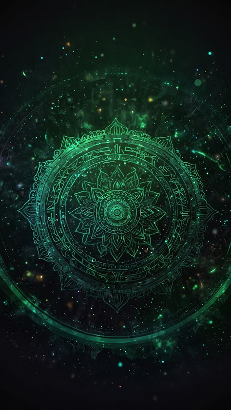 a green mandala wallpaper with a panning effect, surrounded by galaxy elements, futuristic touches, and a synthwave art style Scp Creatures, Galaxy Elements, Hamsa Hand Tattoo, Seal Tattoo, Synthwave Art, Green Mandala, Mandala Wallpaper, Emoji For Instagram, Mandala Background