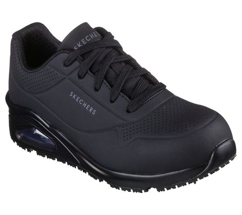 Work Sneakers, Mens Skechers, Sneakers Looks, Work Design, Black Leather Ankle Boots, Casual Sporty, Skechers Women, Air Bag, Working Woman