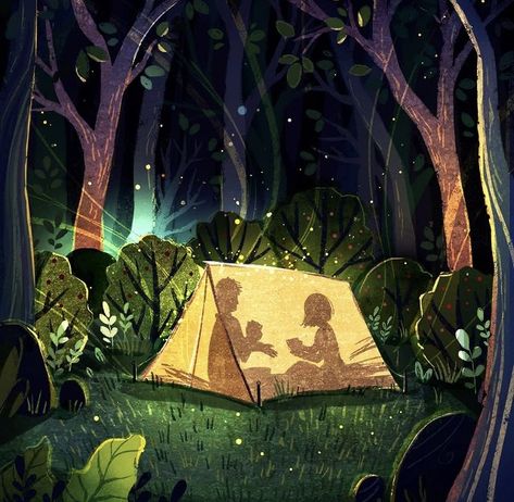 Tent Drawing, Camping Drawing, Color Theory Art, Whimsical Art Journal, Flower Drawing Tutorials, Forest Illustration, Landscape Art Painting, Cute Couple Art, Camping Art