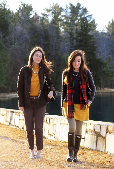 Afternoon Lake Gossip Sara Vickers, Sarah Kjp, Scarf Skirt, Skirt Tights, Fall Yellow, Sarah Vickers, Classy Girls Wear Pearls, Preppy Women, Cord Skirt