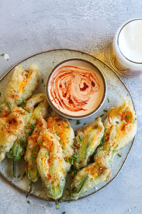 Fried Squash Blossoms, Stuffed Squash Blossoms, Fried Squash, Stuffed Squash, Zucchini Blossoms, Squash Blossoms, Squash Blossom, Indian Spices, Mini Foods