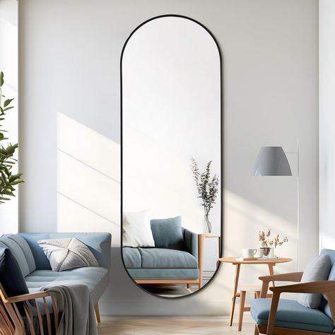 PRICES MAY VARY. FULL LENGTH MIRROR: Measuring 65x22 inches, this wall mirror is large enough to give you a full-length view, which is perfect for dressing up. And it is the best ideal mirror for your bathroom, bedroom, Living room, porch or any other room of your home. EASY MOUNTING,FLEXIBLE HANGING: With 3 hooks on back, this oval full length hanging mirror can be mounted to the wall very easily and can be hung both horizontally and vertically, perfect for hanging on the wall of bathroom, bedr Black Floor Mirror, Leaning Floor Mirror, Full Length Mirror Stand, Full Length Mirror Wall, Full Body Mirror, Arched Mirror, Metal Arch, Arch Mirror, Contemporary Room