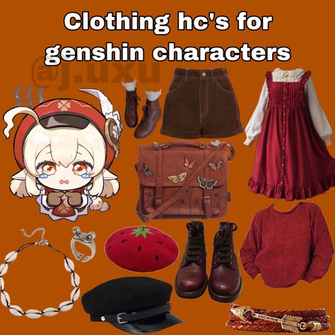 Klee Outfit Ideas, Genshin Casual Cosplay, Genshin Clothing Hcs, Clothing Hcs For Genshin Characters, Genshin Casual Clothes, Klee Outfit, Genshin Impact Inspired Outfits, Casual Cosplay Anime, Genshin Inspired Outfits