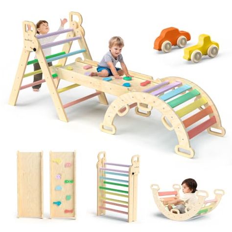 Baby Climbing Toys, Toddler Climbing Toys, Indoor Jungle Gym, Montessori Climbing, Toddler Climbing, Pikler Triangle, Kids Indoor Playground, Indoor Climbing, Jungle Gym