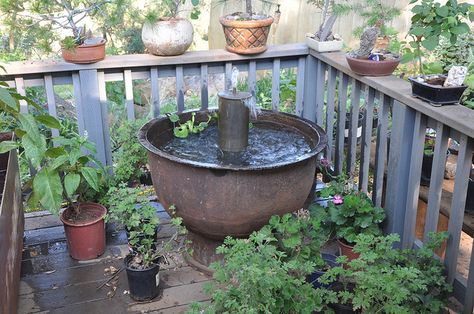 The Cowhide Cauldron Water Fountain Extraordinaire! by Blackeye Gallery, via Flickr Cast Iron Cauldron Planter Ideas, Cauldron Ideas, Pot Fountain, Cast Iron Cauldron, Iron Cauldron, Lakehouse Ideas, Cast Iron Kettle, Kim Smith, The Allman Brothers