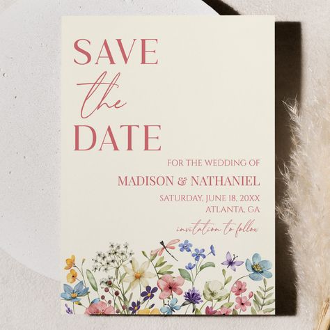 Garden Wedding Invite, Save The Date Wildflowers, Wildflower Save The Date, Floral Garden Wedding, Cottage Core Wedding, Jade Wedding, Wedding Print, 2025 Wedding, Garden Wedding Invitations