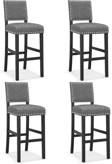 Amazon.com: Giantex Bar Stools Set of 4, 30" Bar Height Stools with Solid Rubber Wood Legs & Footrest, Modern Linen Fabric Bar Dining Chairs, Rivet Upholstered Barstools for Kitchen Island, Dining Room, Grey : Home & Kitchen Dining Room Grey, Fabric Bar, Kitchen Island Dining Room, Island Dining Room, Variety Store, Kitchen Island Dining, Island Dining, Bar Height Stools, Bar Height