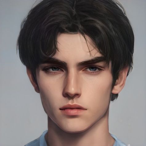 Brown Hair Boy, Character Inspiration Girl, Character Inspiration Male, Boy Face, Digital Portrait Art, Face Characters, Fantasy Male, Digital Art Anime, Realistic Art