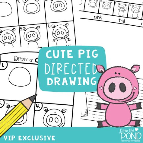 Pig Directed Drawing, Pig Art Project, National Pig Day, Drawing Steps, Cute Piggy, Pig Crafts, Writing Papers, Pig Drawing, From The Pond