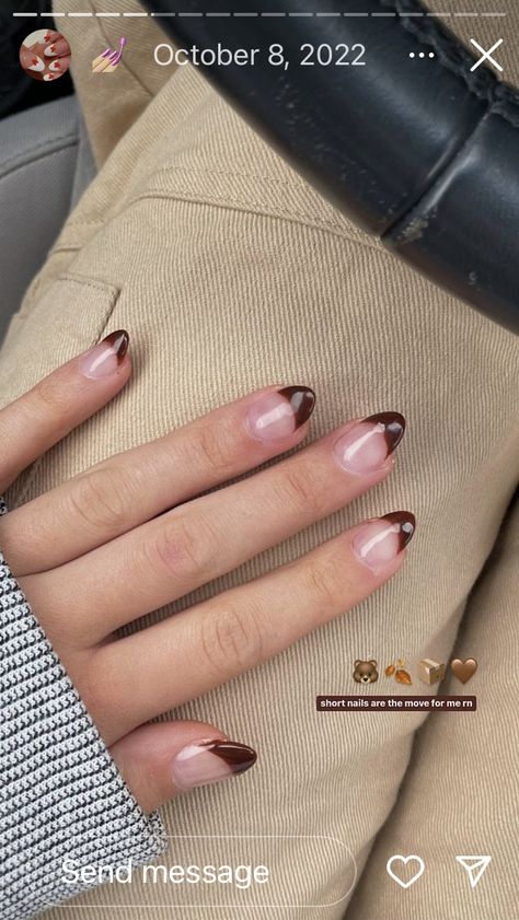 Brown French Tips, Brown French, Brown Nail, Aesthetic Nails, New Nails, Brown Nails, French Tips, Heart Nails, Nails Done