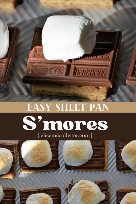 Sheet Pan S’mores - Elise McCollister Sheet Pan Smores, Vegetarian Desserts, Chocolate Squares, Roasting Marshmallows, Summer Snacks, S'mores, Summer Bbq, Chocolate Bars, Camping Food