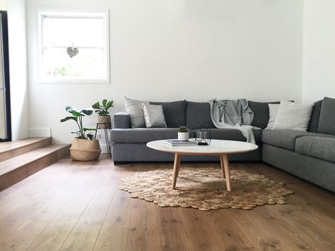 Grey Couch, Light Wood Floors, Mid Century Living, Mid Century Living Room, Grey Throw Pillows, Living Room Grey, Lounge Room, Light Wood, Apartment Living