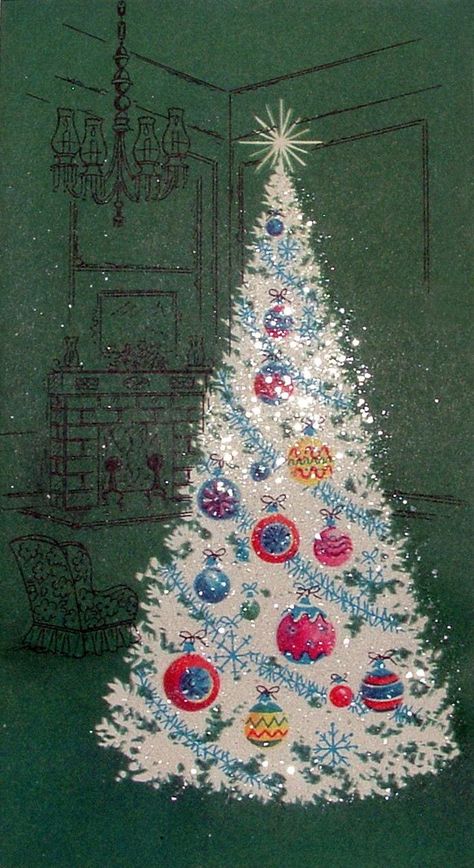 Vintage Pink Christmas, A Night At The Opera, Vintage Christmas Images, Christmas Memories, Christmas Inspo, Christmas Memory, Christmas Scenes, White Christmas Tree, Vintage Christmas Cards