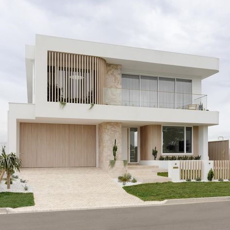 We’ve received so many questions about our HAAUS.5 facade so we thought we’d share a few of the details with you before next Sunday’s… | Instagram Beach Balcony Ideas, Kizimkazi Zanzibar, Modern Coastal Exterior, House Facades Australia, Split Level House Exterior, Coastal Home Exterior, Modern Coastal Home, Aluminium Cladding, House Cladding