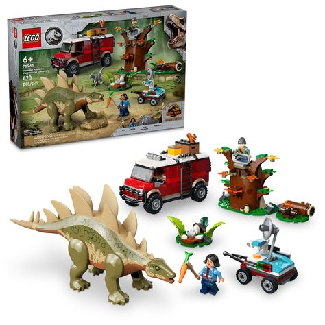 Creative dinosaur adventures await fans ages 6 and up in this Dinosaur Missions: Stegosaurus Discovery (76965) building set, a cool present full of role-play fun. After building the LEGO Jurassic World dinosaur playset, kids get to create endless stories using the molded Stegosaurus toy figure with movable legs, a small Velociraptor toy figure and Ben and Sammy minifigures. There’s also a tree with a lookout and 2 detachable sections, plus an off-road vehicle with a 2-minifigure cab, removable r Lego Jurassic World Dinosaurs, Lego Dinosaur, Lego Disney Princess, Dino Toys, Lego Jurassic, Lego Jurassic World, Shop Lego, Discovery Toys, Jurassic World Dinosaurs