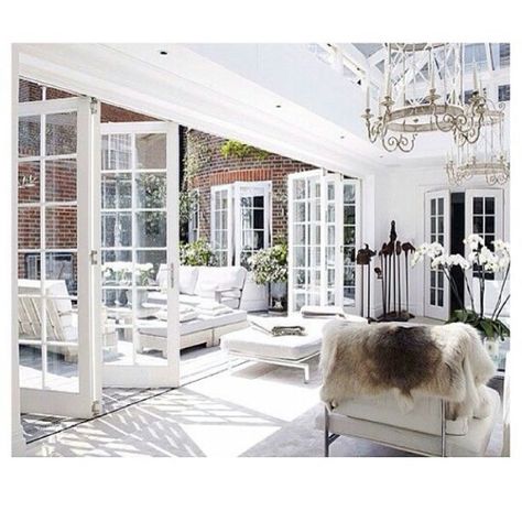 Bifold Exterior Doors, White Bifold Doors, Bifold French Doors, Folding French Doors, White French Doors, Three Birds Renovations, French Doors Exterior, House Extension Design, French Doors Patio