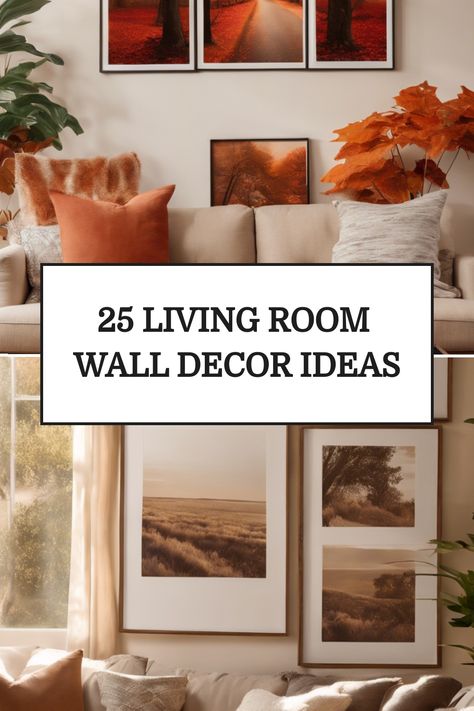 25 living room wall decor ideas featuring autumn-inspired art prints and cozy neutral furnishings. How To Decorate Over A Couch, Decorate Large Wall Behind Couch, Wall Above Couch Decor, Art Over Sofa, Wall Behind Couch, Room Wall Decoration Ideas, Couch Designs, Tall Wall Decor, Above Couch Decor