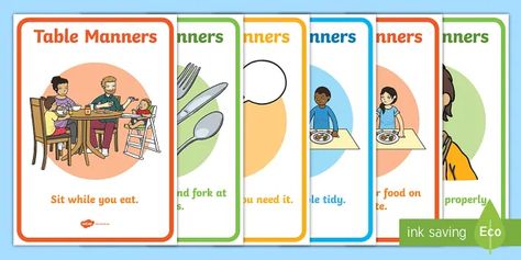 Table Manners Preschool, Table Etiquette For Kids, Table Manners Poster, Table Manners For Kids, Etiquette For Kids, Kids Table Manners, Manners Preschool, Manners Chart, Phonics Rhymes