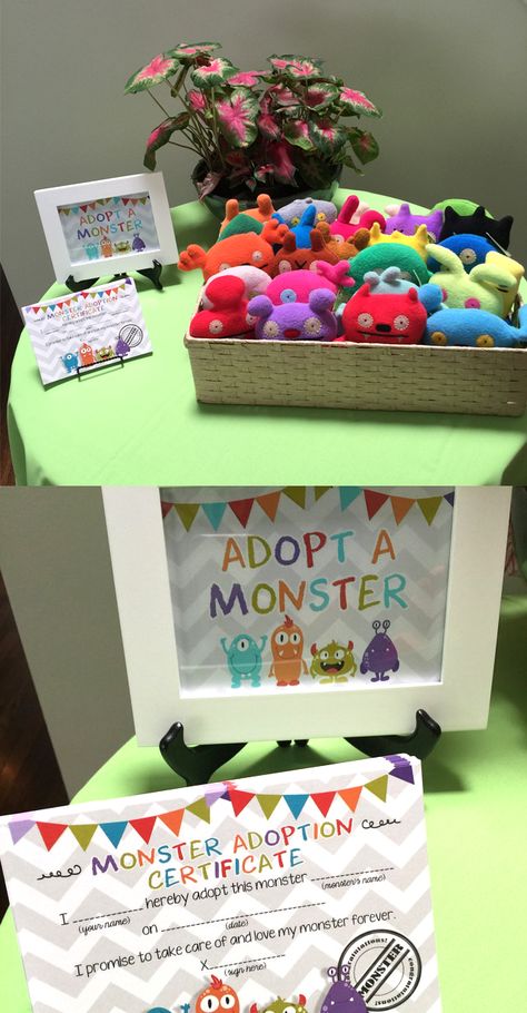 A cute addition to your little one's monster bash! Party favors for your guests. Adopt A Monster Party Favor, Adopt A Monster, Monster University Birthday, Monsters Inc Baby Shower, Monster First Birthday, Monsters Inc Boo, Monster 1st Birthdays, Monster Inc Birthday, Halloween Foods