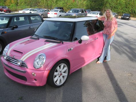 Driving Mini Cooper, Pink Mini Cooper, Pink Mini Coopers, Mini Cooper Accessories, Mini Cooper Custom, Mini Cooper Convertible, Pink Cars, Mini Copper, Beetle Car