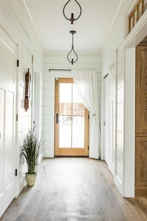 Modern Farmhouse For Sale Zionsville Indiana Entryway Curtains, Curtains Entryway, Modern Rustic Farmhouse, Farmhouse Front Door, Farmhouse Entryway, Apartment Decoration, Privacy Curtains, Hallway Design, Regal Design