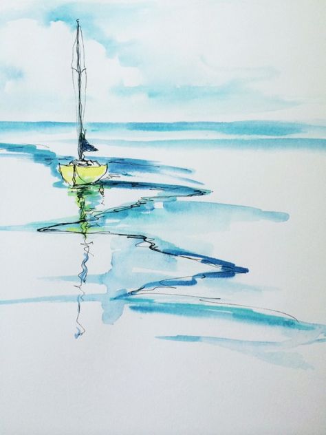 Watercolor Boat, Watercolor Paintings For Beginners, Watercolour Inspiration, Watercolor Paintings Easy, Watercolor Painting Techniques, 수채화 그림, Easy Watercolor, Beginner Painting, Watercolour Tutorials