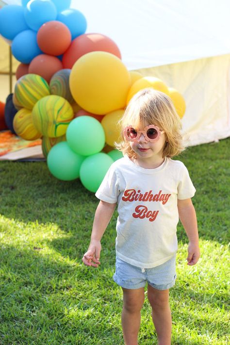 Boy Rainbow Birthday Party, Two Groovy Boy Birthday, Two Groovy Birthday Party Boy, Cobb Loaf, 70s Themed Birthday Party, Toddler Girl Birthday Party, Hippie Boy, Hippie Birthday Party, Groovy Rainbow