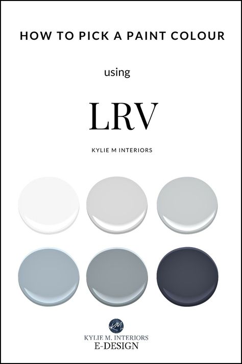 LRV and paint colours, lighten, darken how it affects them. Kylie M E-design, online color expert and consultant High Lrv Paint Colors Benjamin Moore, High Lrv Paint Colors, Lrv Paint Colors, Blue Living Room Sets, Big Houses Interior, Interior Paint Colors Schemes, Greige Paint Colors, Greige Paint, Dark Paint Colors