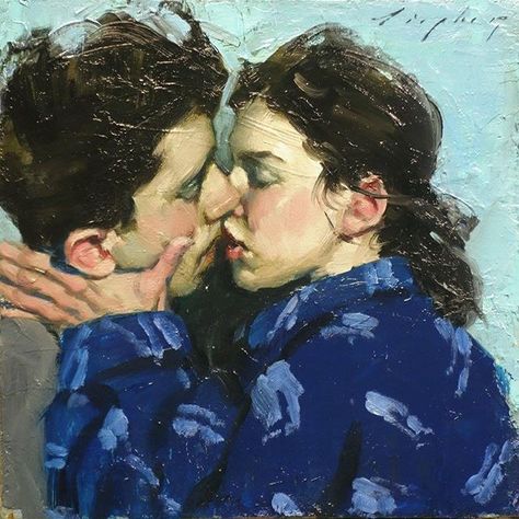 Malcolm T. Liepke, USA (1953-) ​ ​Kissing Couple (2017) Malcolm Liepke, Art Mini Toile, Art Romantique, Kiss Painting, People Kissing, L'art Du Portrait, Psy Art, Romance Art, Edgar Degas