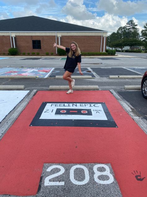 Vampire Diaries Painting Ideas, Harry Potter Parking Spot Painting, Life Is Good Senior Parking Spot, Iconic Senior Parking Spots, Painted Parking Spots Senior Girls, Chalking Senior Parking Spots, I Was Feeling Epic, Senior Spots, Senior Parking Spot