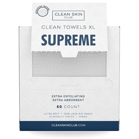 Clean Skin Club Clean Towels XL, 100% USDA Biobased Dermatologist Approved Face Towel, Disposable Clinically Tested Face Towelette, Facial Washcloth, Makeup Remover Dry Wipes, 50 Count Cellulose Fiber, Clean Towels, Skin Care Cleanser, Clearer Skin, Favorite Skincare Products, Gentle Exfoliator, Free Product, Face Towel, Skin Barrier