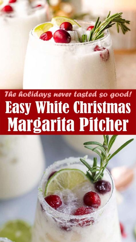 White Christmas Margarita Pitcher, Christmas Margarita Pitcher, Christmas Margarita Recipe, Margarita Pitcher Recipe, White Christmas Margarita, Christmas In A Cup, Holiday Margaritas, Margarita Pitcher, Christmas Margarita