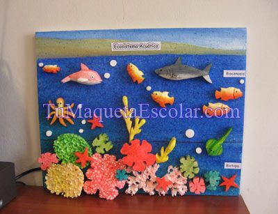 Sencilla maqueta con peces y corales Lima Peru, Pencil Case, Mario, Electronic Products, Frame, Fimo