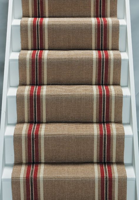 striped carpet Sisal Stair Runner, Sisal Flooring, Stairway Carpet, Sisal Carpet, Interior Stairs, Diy Carpet, Stair Runner Carpet, House Stairs, Carpet Stairs