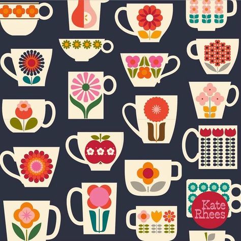 Kate Rhees, Scandi Flowers, Coffee Designs Art, Ipad Painting, Illustration Styles, Pattern Design Inspiration, Mug Collection, Scandinavian Folk Art, Inspiration Photos