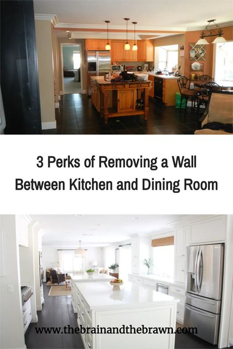 Opening Up Kitchen Wall To Dining Room Before And After, How To Extend Kitchen Into Dining Room, Removing Wall Between Living And Kitchen Before And After, Wall Removed Between Kitchen And Dining, Galley Kitchen Remodel Open Half Walls, Kitchens Open To Dining Rooms, Long Kitchen And Dining Room Ideas, Take Down Wall Between Kitchen And Dining Room, Knock Down Wall Between Kitchen And Dining Room