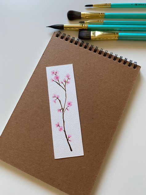 Cherry blossom handmade bookmark Cherry Blossom Bookmark, Watercolor Bookmark Ideas, Watercolour Bookmarks, Blossoms In Bloom, Bookmark Art, Creative Bookmarks, Watercolor Bookmarks, Diy Watercolor Painting, Books For Moms