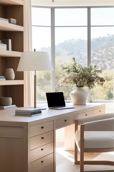 Chic Office Desks, White Oak Desk, Sustainable Beauty, Cozy Home Office, Home Decor Ideas Living Room, White Office, Small Home Office, Ideas Living Room, Eco Chic