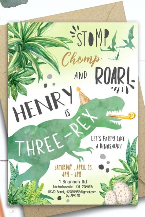 3rex Birthday Invitation, Dinosaur Party Outside, 3rex Invitations, Dinosaur 3rd Birthday Party Invitations, Dinosaur Themed Birthday Invitations, Dino Adoption Party, Two Birthday Dinosaur, 3rd Bday Dinosaur Theme, 3 Rex Birthday Invitation