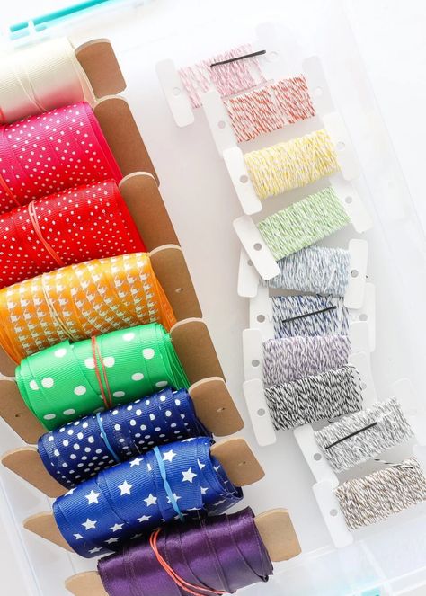 Organize Ribbon, Craft Supply Organization, Supply Organization, Ribbon Store, Ribbon Organization, Small Craft Rooms, Ribbon Storage, Ribbon Cards, Organize Craft Supplies