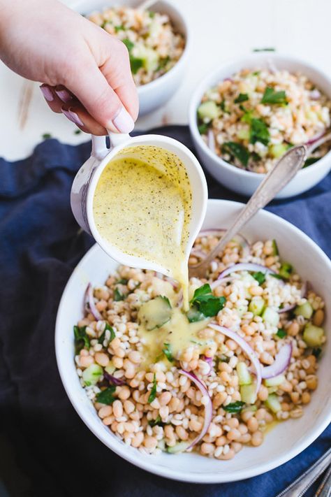 Bean And Barley Salad, Greek Vinaigrette, Barley Salad, Salad Pasta, White Bean, Bean Salad, Side Salad, Edamame, Popular Recipes