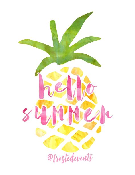 Free Pineapple Print | Hello Summer Pineapple Watercolor Printable from frostedevents.com @frostedevents Pineapple Watercolor, Summer Pineapple, Watercolor Printable, Pineapple Print, Hello Summer, Pink Yellow, Pineapple, Yellow, Green