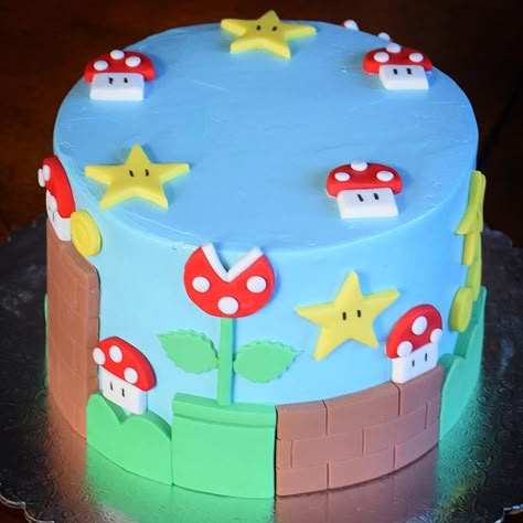 Mario Simple Cake, Rosalina Mario Birthday Cake, Buttercream And Fondant Cake, Super Mario Bros Cake Buttercream, Simple Mario Cake Ideas, Mario Fondant Cake, Mario Toad Cake, Simple Super Mario Birthday Cake, Super Mario Buttercream Cake