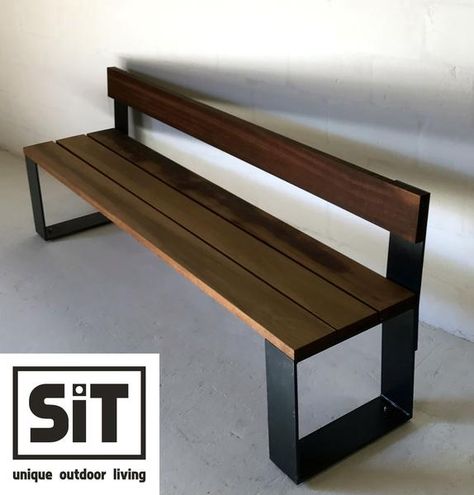 Wooden industrial bench Outdoor Bench With Storage, Kursi Outdoor, Metal And Wood Bench, Welded Furniture, Metal Outdoor Furniture, Industrial Design Furniture, Desain Furnitur Modern, Vintage Industrial Furniture, Metal Furniture Design