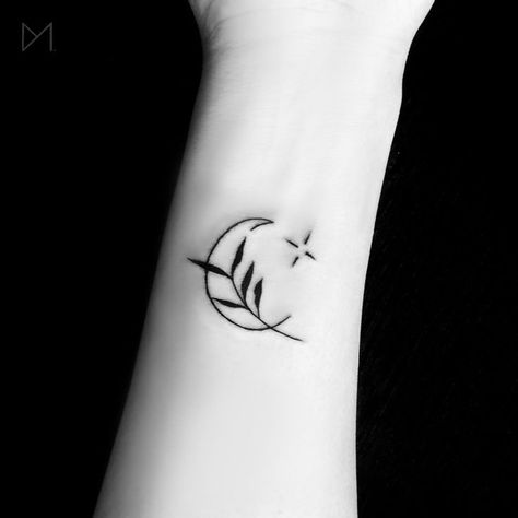 Moon Leaves Tattoo, Leaf Moon Tattoo, Leaves And Stars Tattoo, Moon Leaf Tattoo, Star Tattoo On Wrist, Holly Tattoo, Moon Tattoo Ideas, Folk Art Designs, Tattoo Placement Ideas