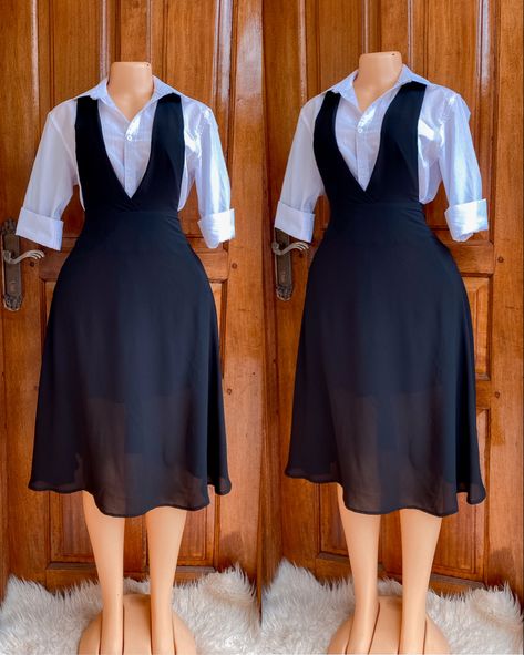 Pinafore Dress Outfit Work, Corporate Pinafore Dress Outfit, Pinafore Dress Outfit, Modest Dresses Fashion, Corporate Dress, Chic Dress Classy, Short African Dresses, African Wear Dresses, Stylish Work Attire