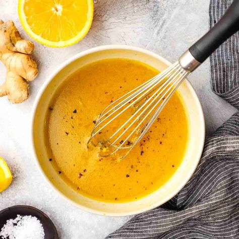 This orange ginger dressing is a bright and zesty Asian-inspired vinaigrette that highlights the flavor of oranges and the heat of ginger. Healthy Orange Cake, Orange Ginger Dressing, Lemon Pasta Salads, Orange Muffin Recipe, Orange Loaf Cake, Asian Inspired Salad, Cinnamon Roll Muffins, Bbq Side, Summer Vegetables